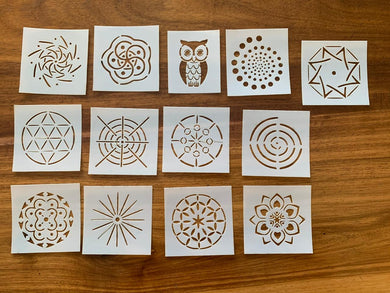 802 - Collection of 13 Rock or Coaster stencils - periwinkle-laser