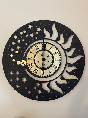 Beautiful Large Sun and Stars Clock - periwinkle-laser