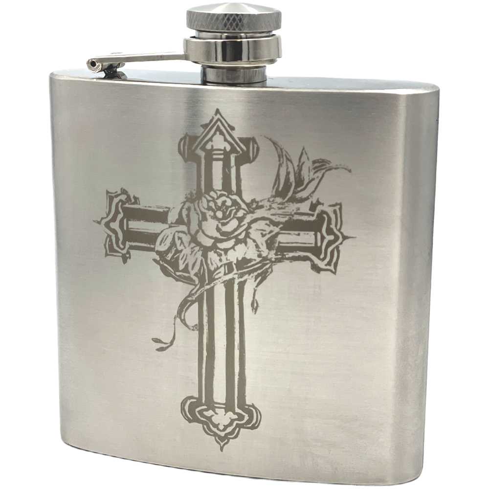 Beautiful Hip Flask Cross with Roses